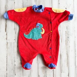 Vintage 90s Little Me Baby Boy Dinosaur Footie Pajamas Sleeper USA Newborn 0-3M